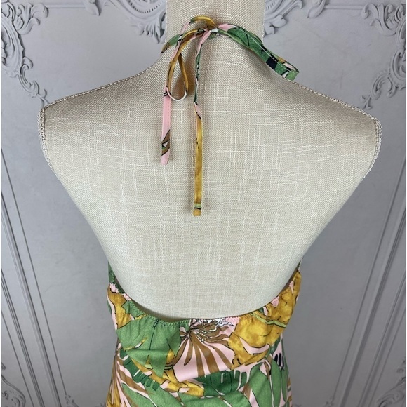 Bohemian Backless Halter Tropical Print Asymmetrical Hem Midi Summer Sundress - Picture 9 of 9